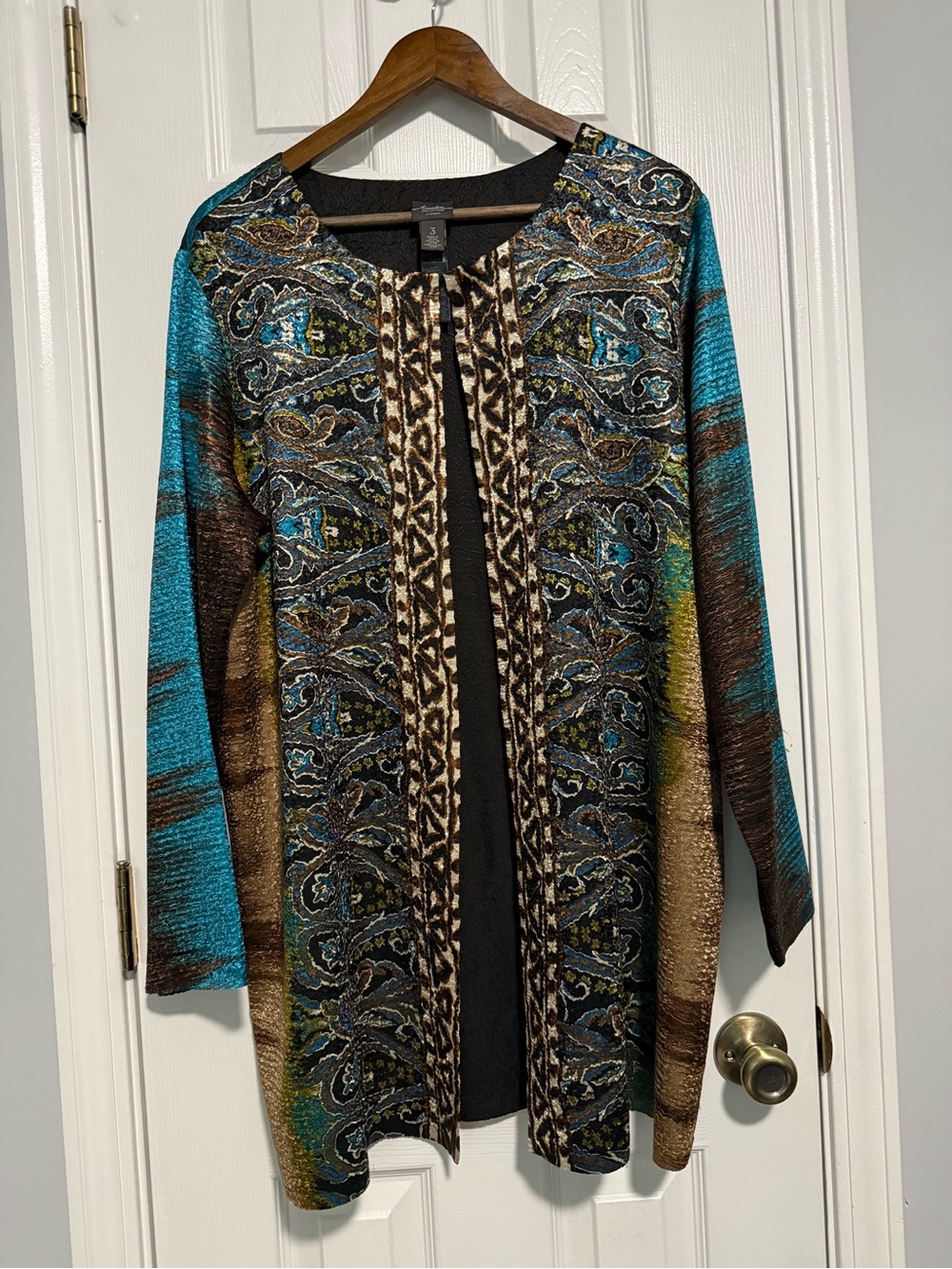 Travelers by Chicos Crushed Artsy Jacket Size 3 (XL) Paisley Mixed Print Boho